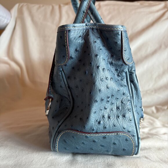 Dooney & Burke Blue Leather Ostrich Satchel Bag - Picture 3 of 7